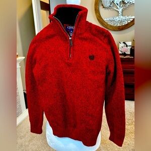 Chaps boys SZ 10-12 red flecked 1/4 zip up sweater. Stand up neck. Perfect cond